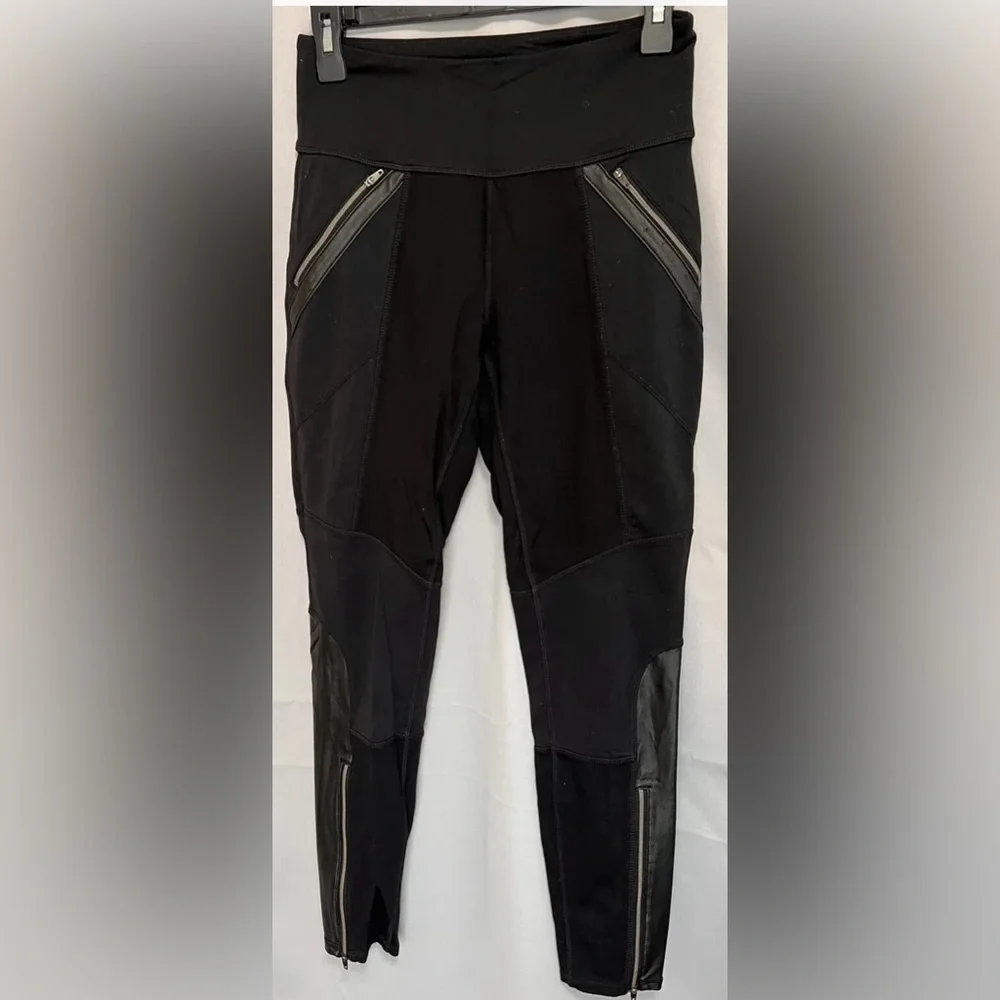Athleta Womens Leggings Sz Small Black Luxe Ponte Faux Leather High Waisted‎